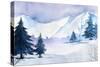 Winter Landscape. Watercolor Landscape Illustration. Christmas Background.-AlexGreenArt-Stretched Canvas