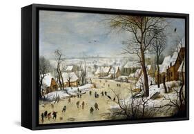 Winter Landscape with a Bird-Trap-Pieter Brueghel the Younger-Framed Stretched Canvas