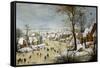 Winter Landscape with a Bird-Trap-Pieter Brueghel the Younger-Framed Stretched Canvas