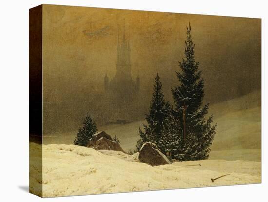 Winter Landscape with a Church-Caspar David Friedrich-Stretched Canvas