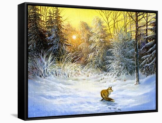 Winter Landscape With A Fox On A Decline-balaikin2009-Framed Stretched Canvas