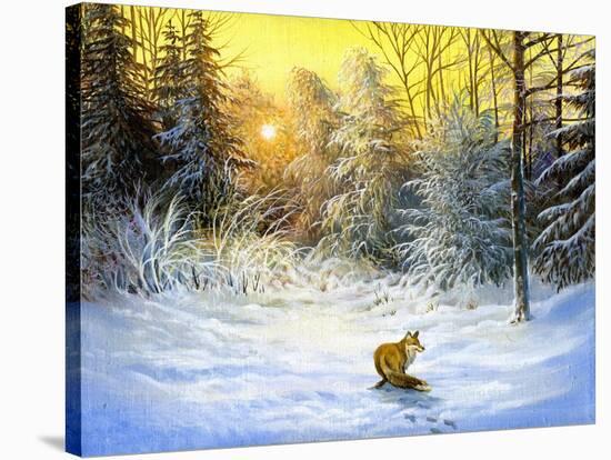 Winter Landscape With A Fox On A Decline-balaikin2009-Stretched Canvas