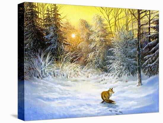 Winter Landscape With A Fox On A Decline-balaikin2009-Stretched Canvas