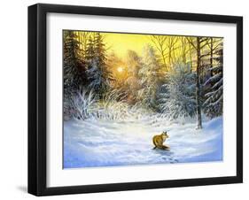 Winter Landscape With A Fox On A Decline-balaikin2009-Framed Art Print