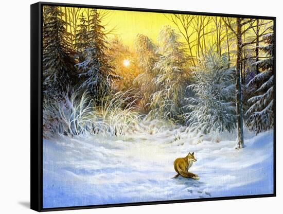 Winter Landscape With A Fox On A Decline-balaikin2009-Framed Stretched Canvas