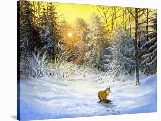 Winter Landscape With A Fox On A Decline-balaikin2009-Stretched Canvas