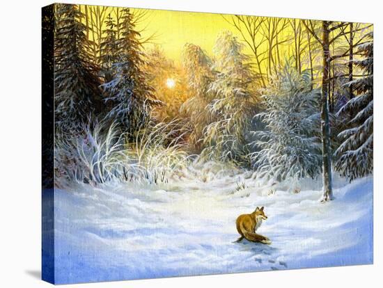Winter Landscape With A Fox On A Decline-balaikin2009-Stretched Canvas