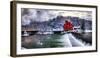 Winter Landscape with a Red Grist Mill, Clinton, New Jersey-George Oze-Framed Photographic Print