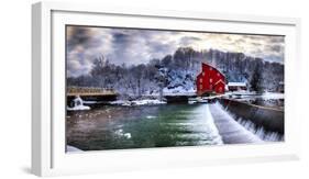 Winter Landscape with a Red Grist Mill, Clinton, New Jersey-George Oze-Framed Photographic Print