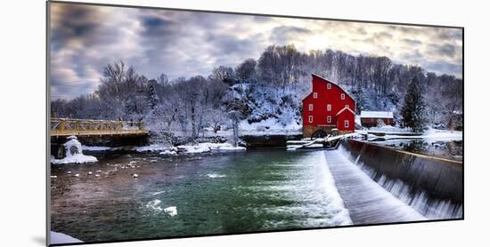 Winter Landscape with a Red Grist Mill, Clinton, New Jersey-George Oze-Mounted Photographic Print