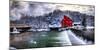 Winter Landscape with a Red Grist Mill, Clinton, New Jersey-George Oze-Mounted Photographic Print