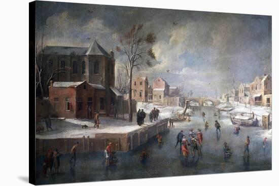 Winter Landscape with Church-Jan Wildens-Stretched Canvas