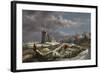 Winter Landscape with Figures on a Path, a Footbridge and Windmills Beyond-John Constable-Framed Giclee Print