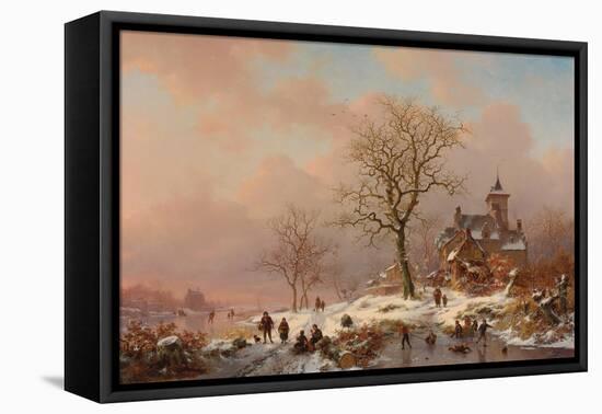 Winter Landscape with Figures Playing on the Ice, 1868-Frederick Marianus Kruseman-Framed Stretched Canvas