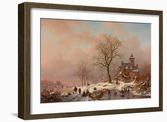 Winter Landscape with Figures Playing on the Ice, 1868-Frederick Marianus Kruseman-Framed Giclee Print