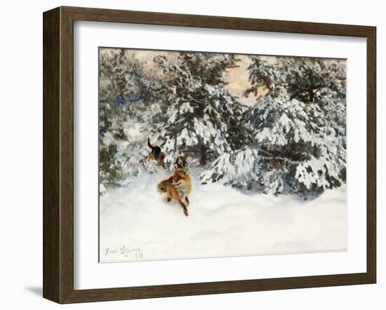 Winter Landscape with Fox and Hounds-Bruno Liljefors-Framed Giclee Print