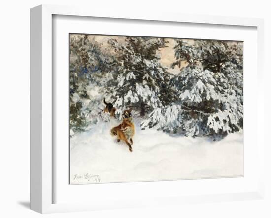 Winter Landscape with Fox and Hounds-Bruno Liljefors-Framed Giclee Print