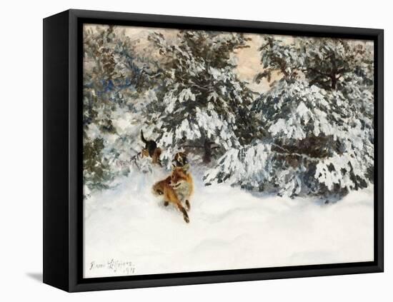 Winter Landscape with Fox and Hounds-Bruno Liljefors-Framed Stretched Canvas