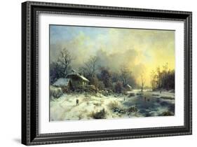 Winter Landscape with Frozen Pond, about 1850-August Piepenhagen-Framed Giclee Print