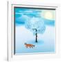 Winter Landscape with Frozen Tree and Red Fox Hanging Around-Imre Sandor-Framed Art Print