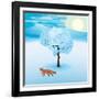 Winter Landscape with Frozen Tree and Red Fox Hanging Around-Imre Sandor-Framed Art Print
