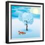 Winter Landscape with Frozen Tree and Red Fox Hanging Around-Imre Sandor-Framed Art Print