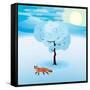 Winter Landscape with Frozen Tree and Red Fox Hanging Around-Imre Sandor-Framed Stretched Canvas