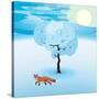 Winter Landscape with Frozen Tree and Red Fox Hanging Around-Imre Sandor-Stretched Canvas