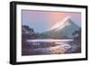 Winter Landscape with Mountain Lake under Evening Sky,Digital Painting-Tithi Luadthong-Framed Art Print