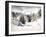 Winter Landscape with Mountain Village Covered with Snow. Picture Created with Watercolors on Paper-DeepGreen-Framed Art Print