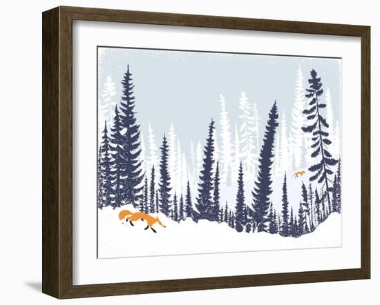 Winter Landscape with Silhouettes of Trees and Firs-Milovelen-Framed Art Print