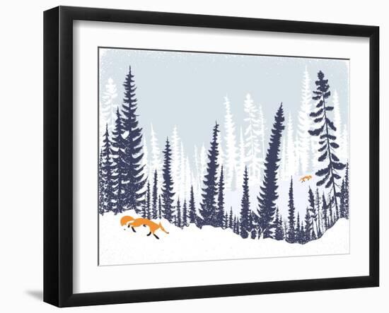 Winter Landscape with Silhouettes of Trees and Firs-Milovelen-Framed Art Print