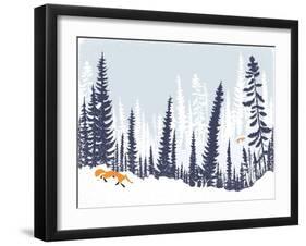 Winter Landscape with Silhouettes of Trees and Firs-Milovelen-Framed Art Print