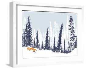 Winter Landscape with Silhouettes of Trees and Firs-Milovelen-Framed Art Print