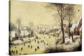 Winter Landscape with Skaters and a Bird Trap, 1565-Pieter Bruegel the Elder-Stretched Canvas
