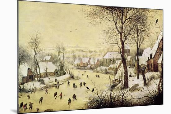 Winter Landscape with Skaters and a Bird Trap, 1565-Pieter Bruegel the Elder-Mounted Premium Giclee Print