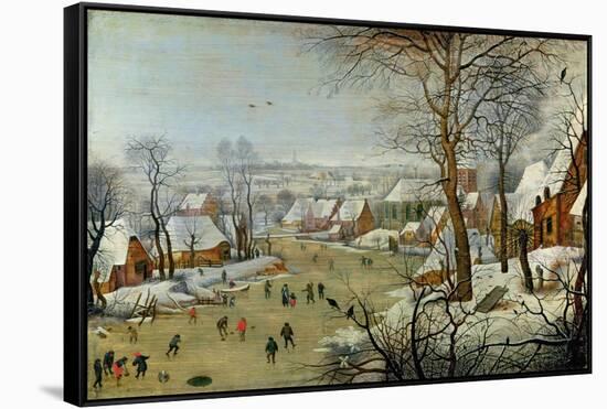 Winter Landscape with Skaters and a Bird Trap-Pieter Brueghel the Younger-Framed Stretched Canvas