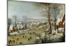 Winter Landscape with Skaters and a Bird Trap-Pieter Brueghel the Younger-Mounted Giclee Print