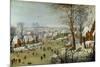 Winter Landscape with Skaters and a Bird Trap-Pieter Brueghel the Younger-Mounted Premium Giclee Print
