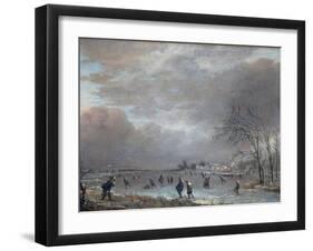 Winter Landscape with Skaters on a Frozen River-Aert van der Neer-Framed Giclee Print