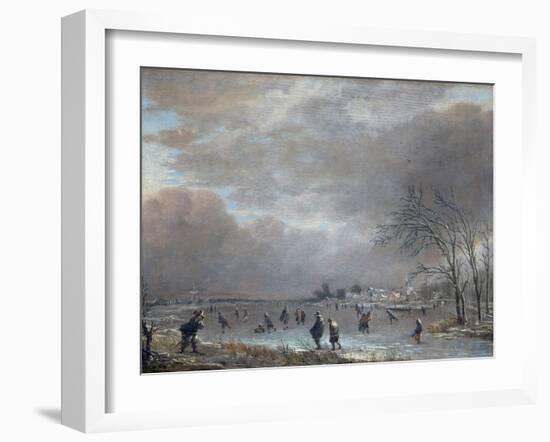 Winter Landscape with Skaters on a Frozen River-Aert van der Neer-Framed Giclee Print