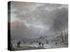 Winter Landscape with Skaters on a Frozen River-Aert van der Neer-Stretched Canvas