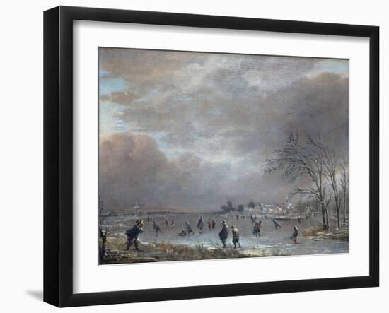 Winter Landscape with Skaters on a Frozen River-Aert van der Neer-Framed Giclee Print