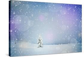 Winter Landscape with Snow-Covered Fir-Tree in a Lonely Mountain Valley. Christmas Theme with Snowf-Kotenko-Stretched Canvas