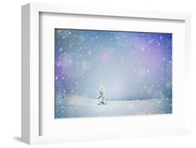 Winter Landscape with Snow-Covered Fir-Tree in a Lonely Mountain Valley. Christmas Theme with Snowf-Kotenko-Framed Photographic Print