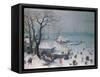 Winter Landscape with Snowfall Near Antwerp-Lucas van Valckenborch-Framed Stretched Canvas