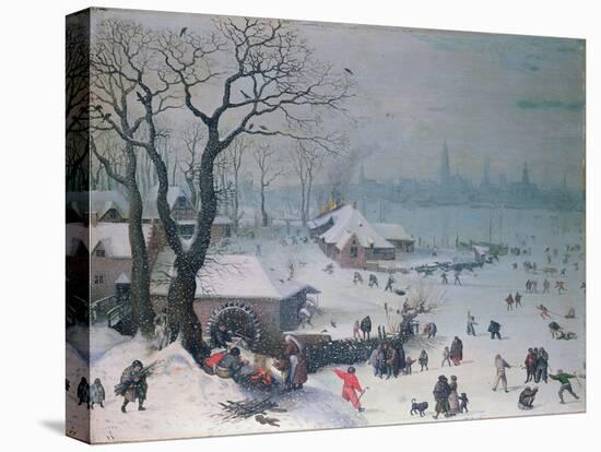 Winter Landscape with Snowfall Near Antwerp-Lucas van Valckenborch-Stretched Canvas