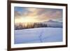 Winter Landscape with Sunrise in the Mountains, Path in the Snow, Carpathians, Ukraine, Europe-Kotenko-Framed Photographic Print