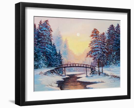 Winter Landscape with the River.Original Oil Painting.-S-BELOV-Framed Art Print