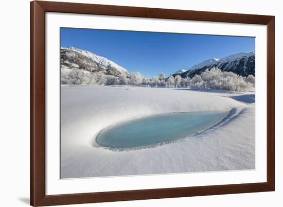 Winter landscape with trees covered in hoarfrost and frozen pond. Celerina, Engadin, Graubunden, Sw-ClickAlps-Framed Photographic Print